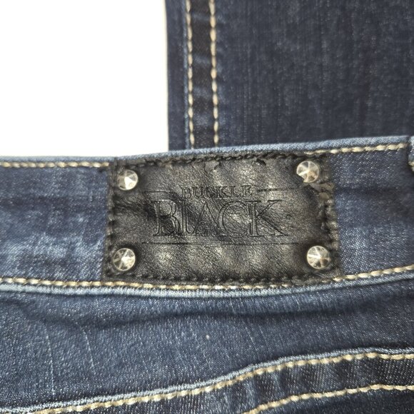 Buckle Black Womens Fit No 53 Bootcut Stretch Jeans Sz 27x32 Dark Wash Whiskered - Picture 8 of 10